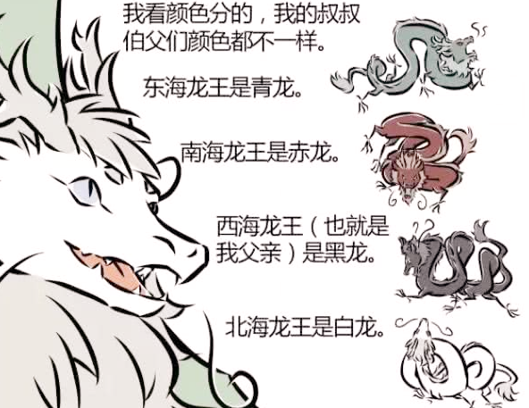 敖烈的妈妈是北海龙族的人所以他的妈妈是白色的龙,在和西海龙王有了