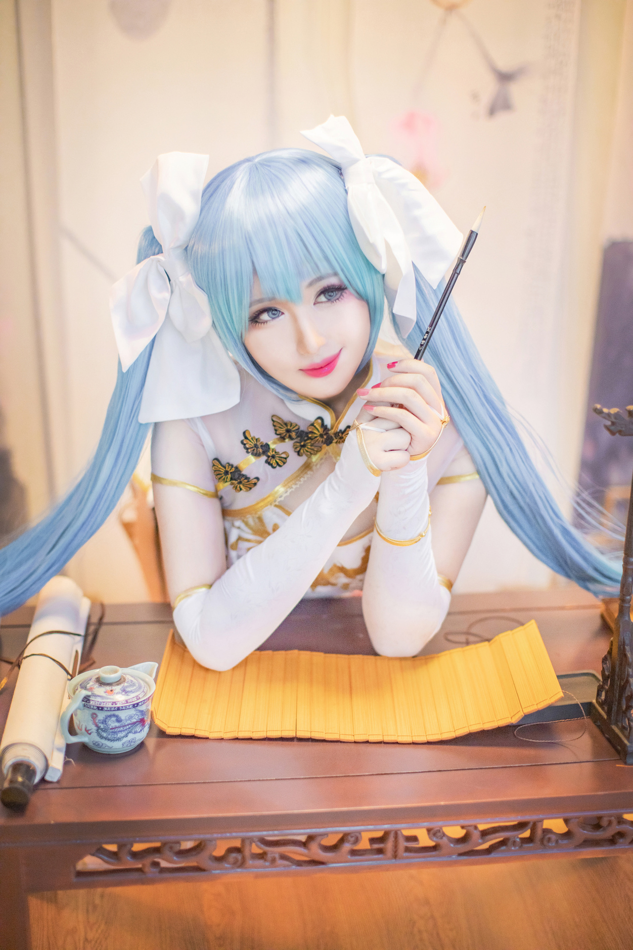 初音未来金丝雀旗袍cosplay
